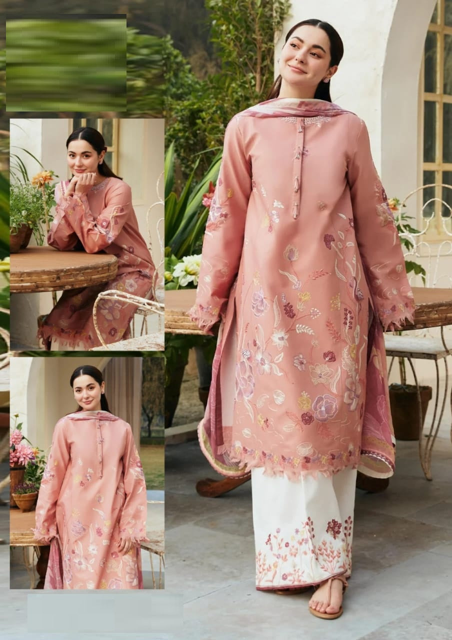 Hania Amir X Wearza Premium Pure Lawn Fully Emb With Pure Chiffon Printed Duppata 2024 - Wearza