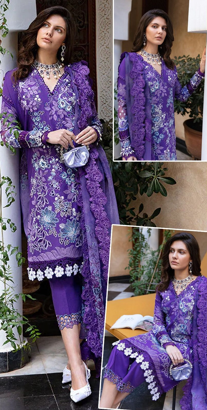 WEARZA 100% LAWN COTTON HEAVY EMBROIDERED WITH PURE ORGANZA DIGITAL PRINTED EMB DUPPATA 2024 - Wearza