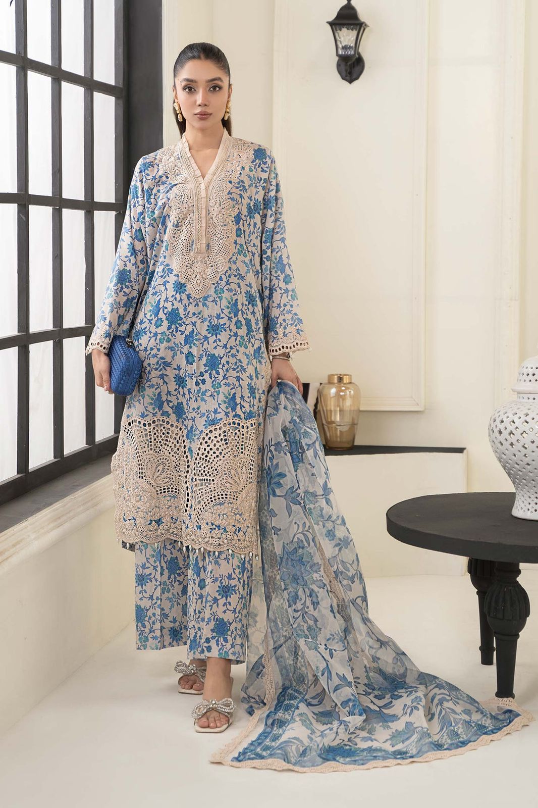 MARIA B X WEARZA PREMIUM PURE LAWN WITH DIGITAL PRINTED CHIFFON DUPPATA 2024 - Wearza