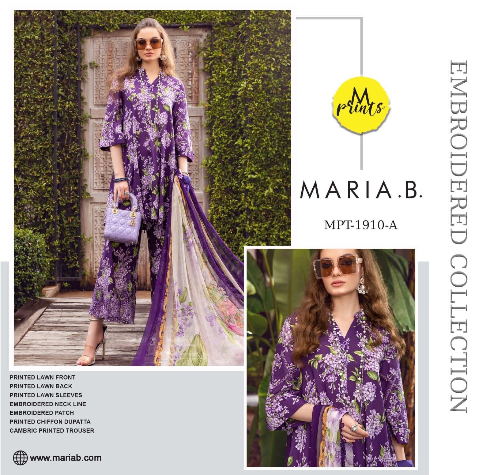 MARIA B X WEARZA WZ-1910 PREMIUM PURE LAWN WITH DIGITAL PRINTED CHIFFON DUPPATA 2024 - Wearza