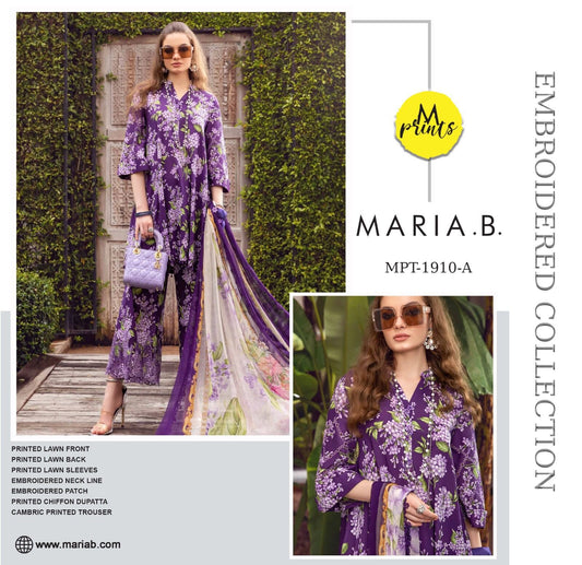 MARIA B X WEARZA WZ-1910 PREMIUM PURE LAWN WITH DIGITAL PRINTED CHIFFON DUPPATA 2024 - Wearza