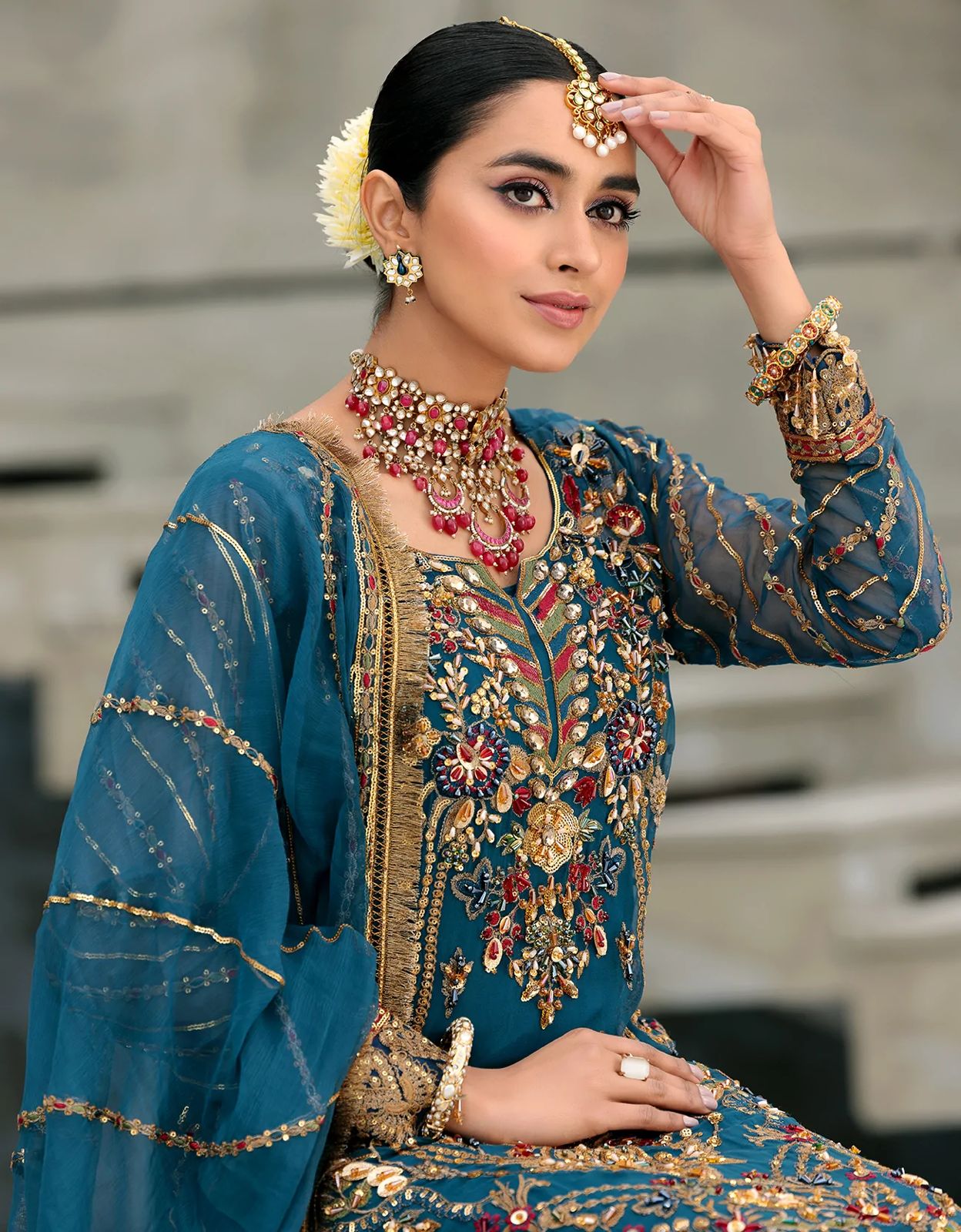 Emaan Adeel X Wearza Semi Pure Chiffon Bridal Wedding Dress 2024 - Wearza