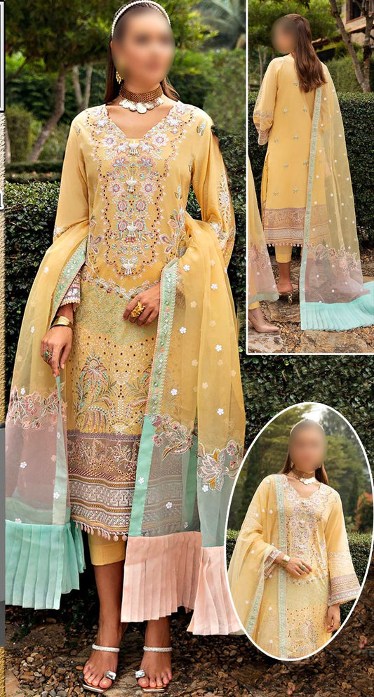 RAMSHA X WEARZA LUXURY PREMIUM PURE LAWN CHIKANKARI WITH PURE ORGANZA DUPPATA 2024 - Wearza