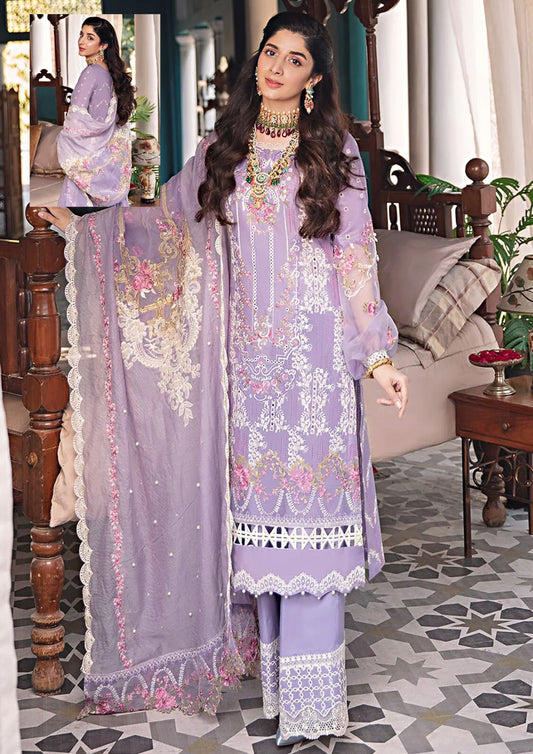 Elaf Purple Luxury Most Premium Pure Lawn With Cotton Net Duppata 2024 - Wearza