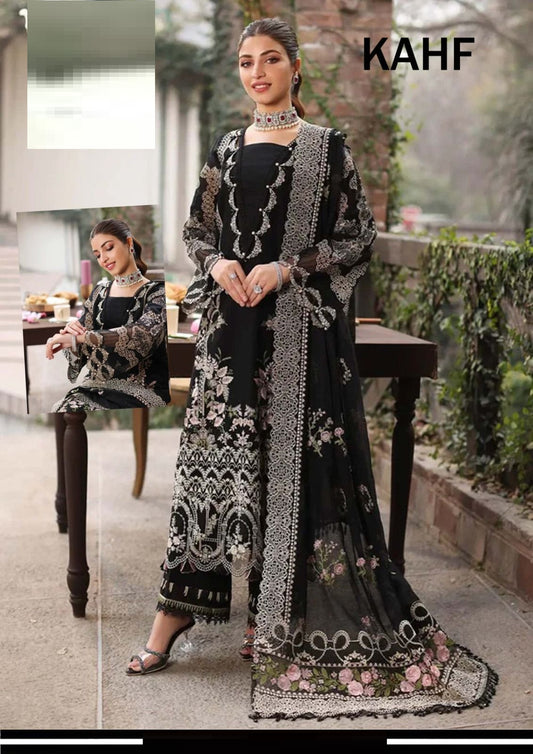 KAHF X WEARZAA BACK BEAUTY LUXURY MOST PREMIUM PURE LAWN WITH ORGANZA EMB DUPPATA 2024 - Wearza