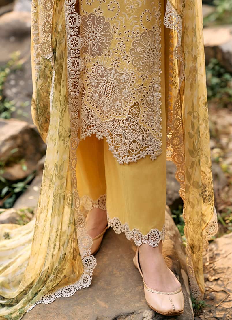 IMAGE X WEARZA PREMIUM PURE LAWN CHIKANKARI WITH BEAUTIFULL ORGANZA WORK & SEMI PURE CHIFFON DUPPATA 2024 - Wearza