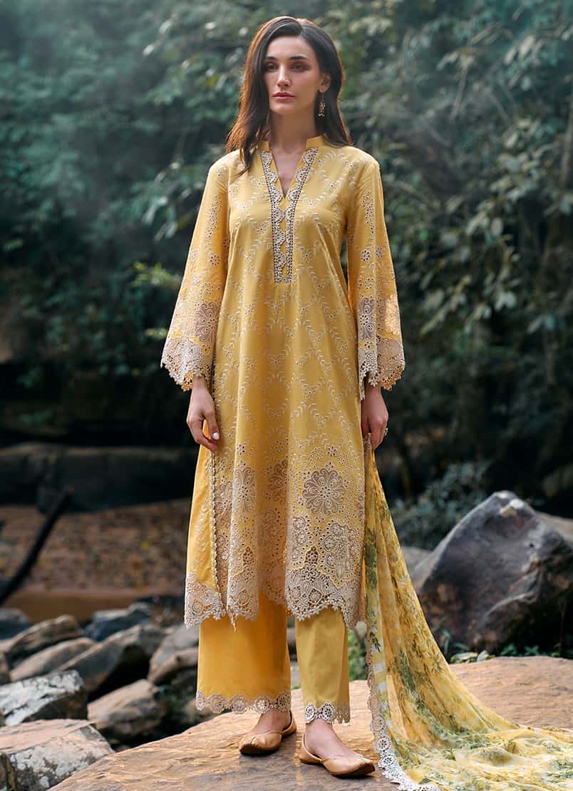 IMAGE X WEARZA PREMIUM PURE LAWN CHIKANKARI WITH BEAUTIFULL ORGANZA WORK & SEMI PURE CHIFFON DUPPATA 2024 - Wearza