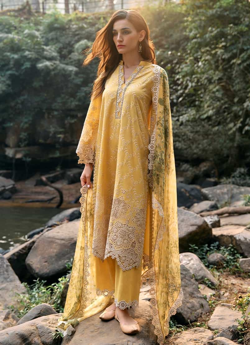 IMAGE X WEARZA PREMIUM PURE LAWN CHIKANKARI WITH BEAUTIFULL ORGANZA WORK & SEMI PURE CHIFFON DUPPATA 2024 - Wearza