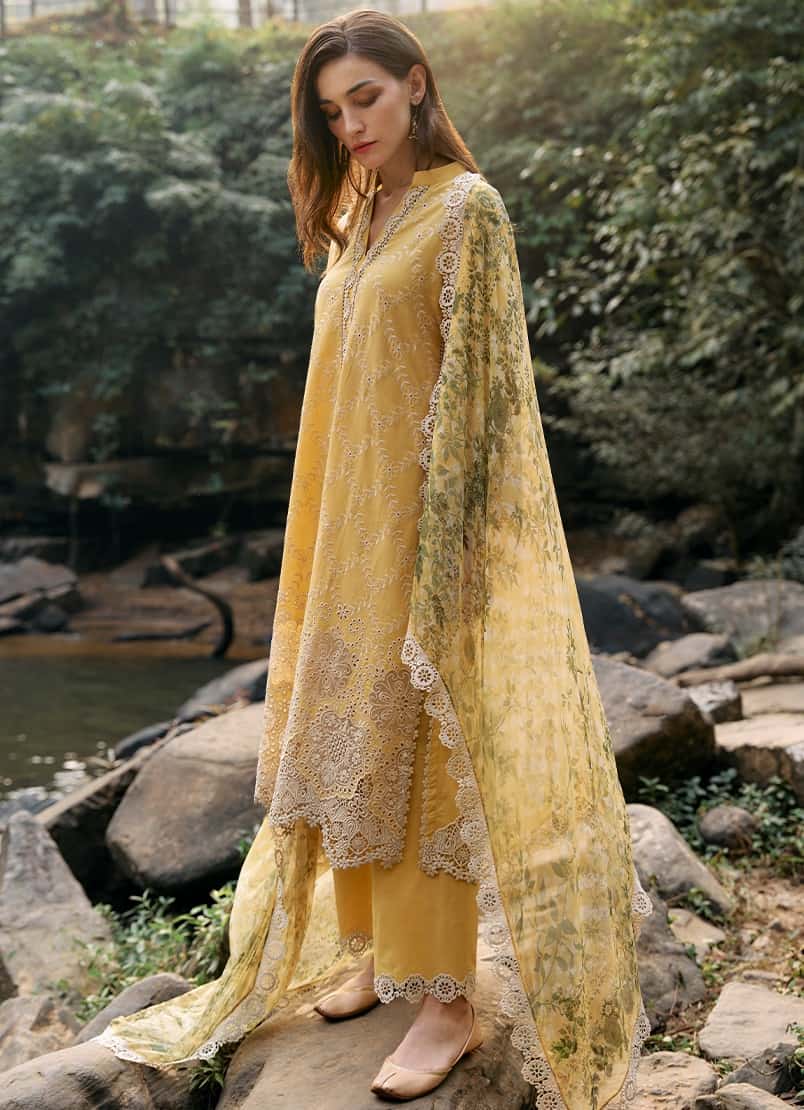 IMAGE X WEARZA PREMIUM PURE LAWN CHIKANKARI WITH BEAUTIFULL ORGANZA WORK & SEMI PURE CHIFFON DUPPATA 2024 - Wearza