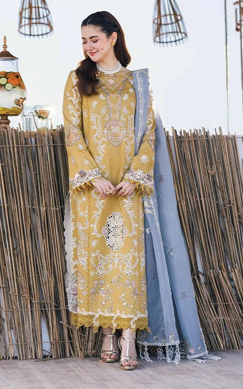 QALAMQAR SELMA PREMIUM PURE CHIKANKARI LAWN WITH HEAVY EMBROIDERED PURE ORGANZA DUPPATA 2024 - Wearza