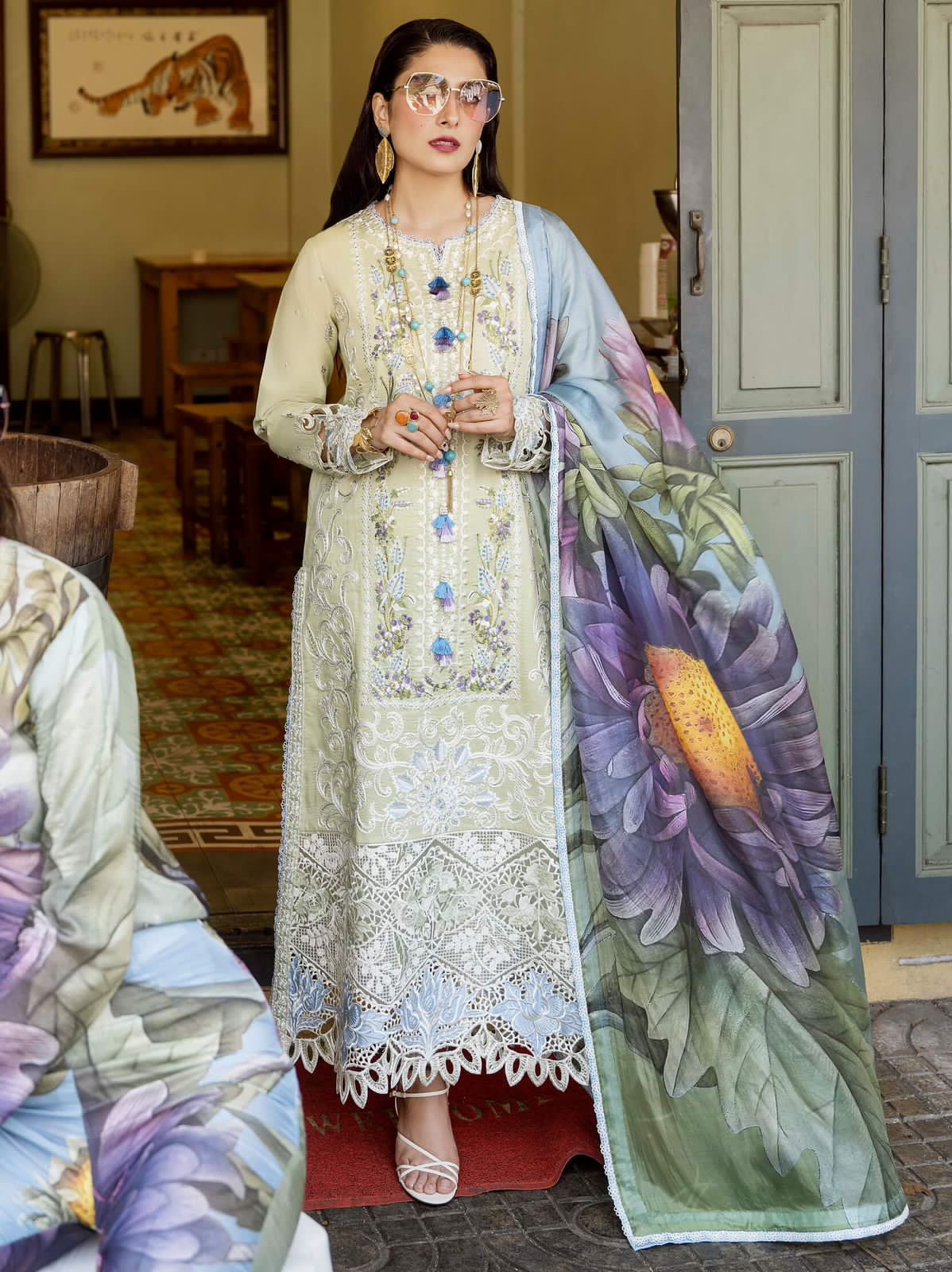 MUSHQ CHICKANKARI EMBROIDERED PREMIUM PURE LAWN WITH SILK DUPPATA 2024 - Wearza