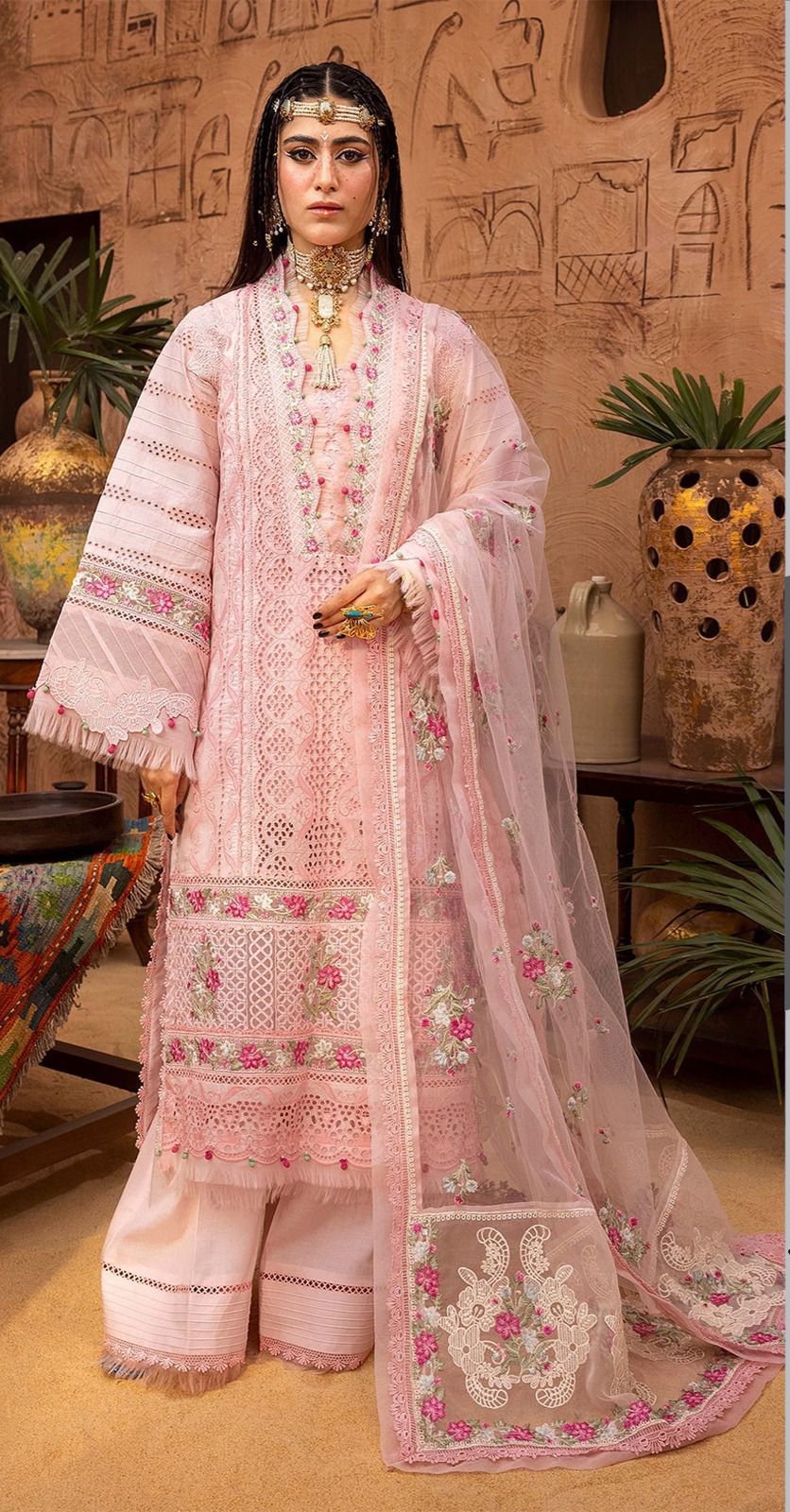 QALAMKAR X KHADIJA SHEIKH DRESS IN THREE BEAUTIFULL COLOR'S PREMIUM PURE LAWN CHIKANKARI WITH PURE ORGANZA EMB DUPPATA 2024 - Wearza