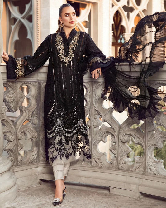 MARIA B X WEARZA PREMIUM PURE CHIKANKARI LAWN WTIH FULL EMBROIDERY NET DUPATTA 2024 - Wearza