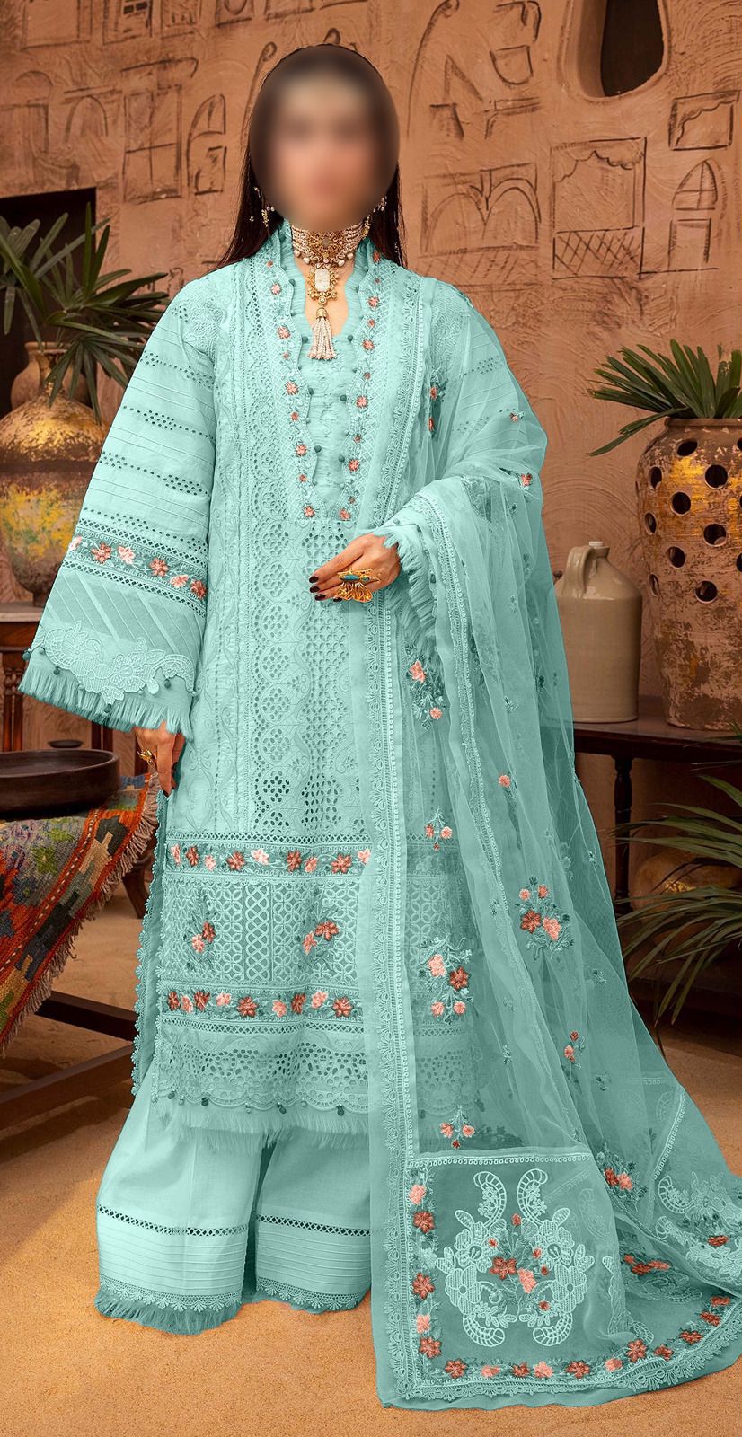 KHADIJA SHEIKH X WEARZA 100 % COTTON LAWN WITH FULL EMBROIDERED ORGANZA DUPATTA 2024 - Wearza