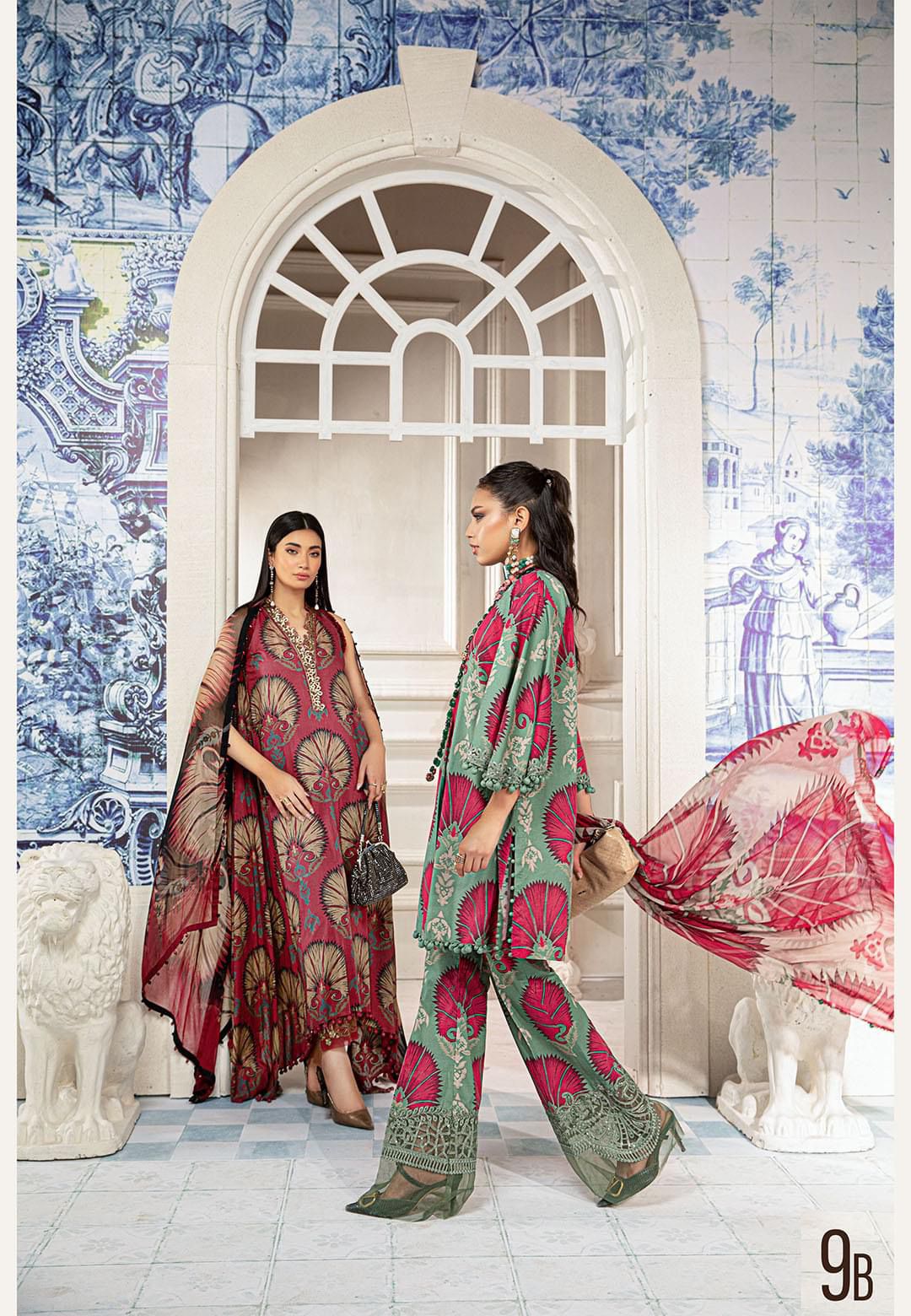 M-PRINT X WEARZA MOST HIT DESIGN PREMIUM PURE PRINTED LAWN HEAVY EMB WITH PRINTED CHIFFON DUPATTA 2024 - Wearza