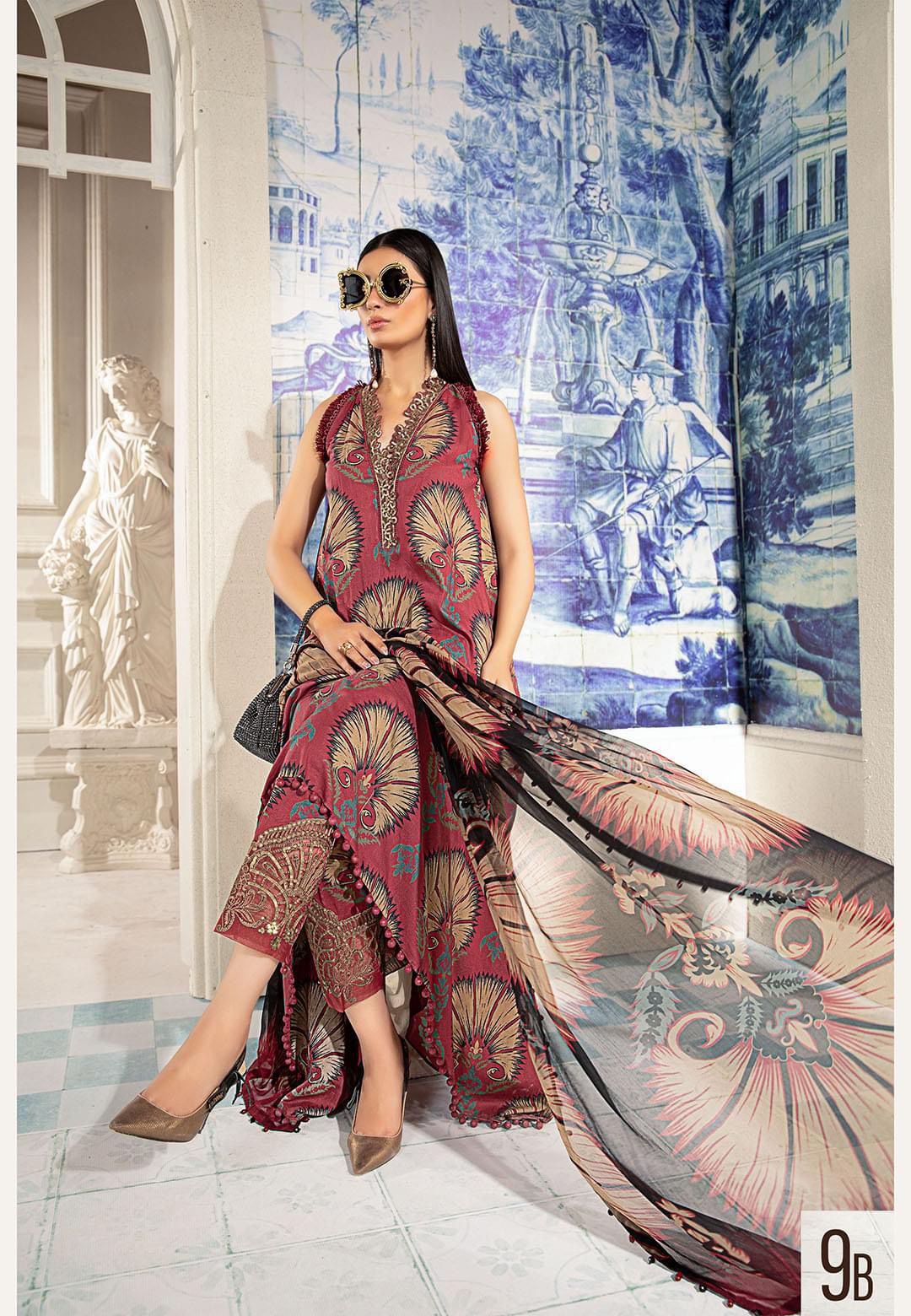 M-PRINT X WEARZA MOST HIT DESIGN PREMIUM PURE PRINTED LAWN HEAVY EMB WITH PRINTED CHIFFON DUPATTA 2024 - Wearza