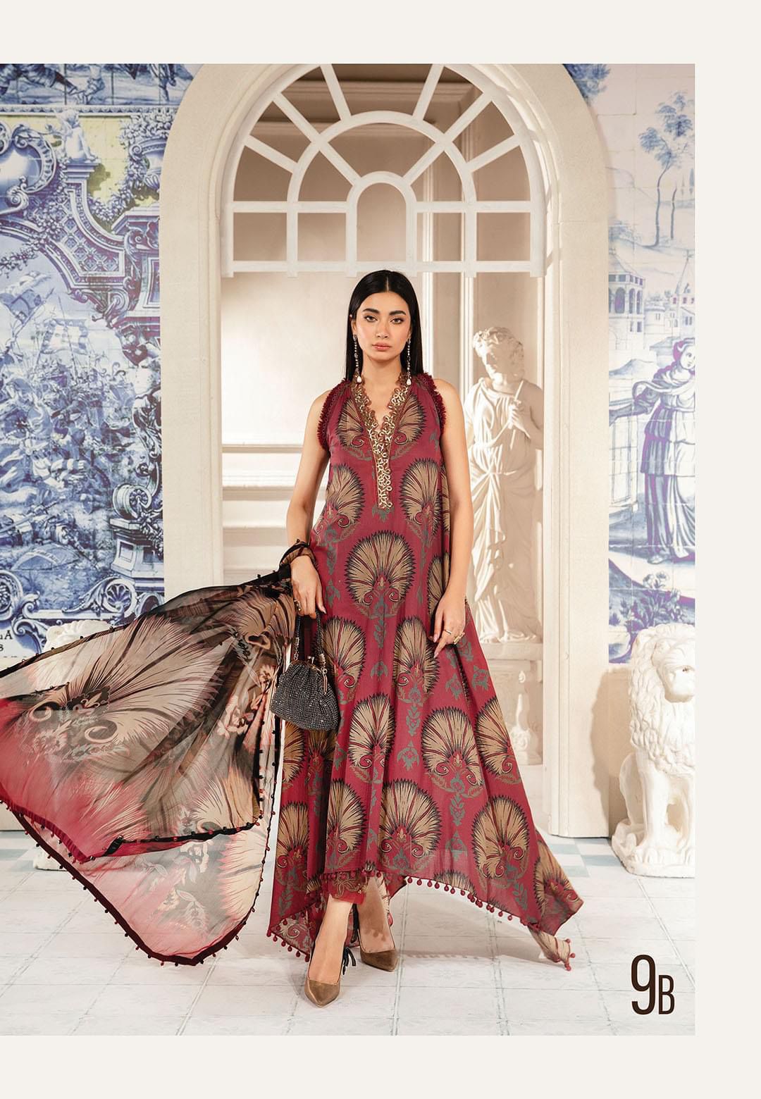 M-PRINT X WEARZA MOST HIT DESIGN PREMIUM PURE PRINTED LAWN HEAVY EMB WITH PRINTED CHIFFON DUPATTA 2024 - Wearza