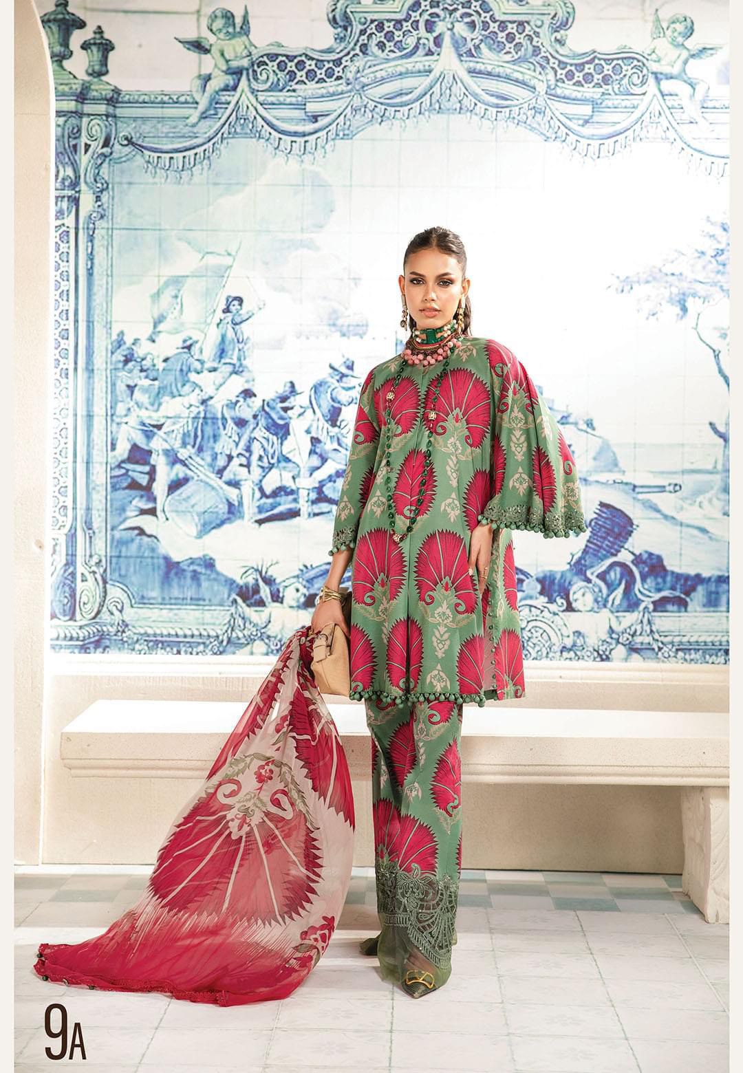 M-PRINT X WEARZA MOST HIT DESIGN PREMIUM PURE PRINTED LAWN HEAVY EMB WITH PRINTED CHIFFON DUPATTA 2024 - Wearza