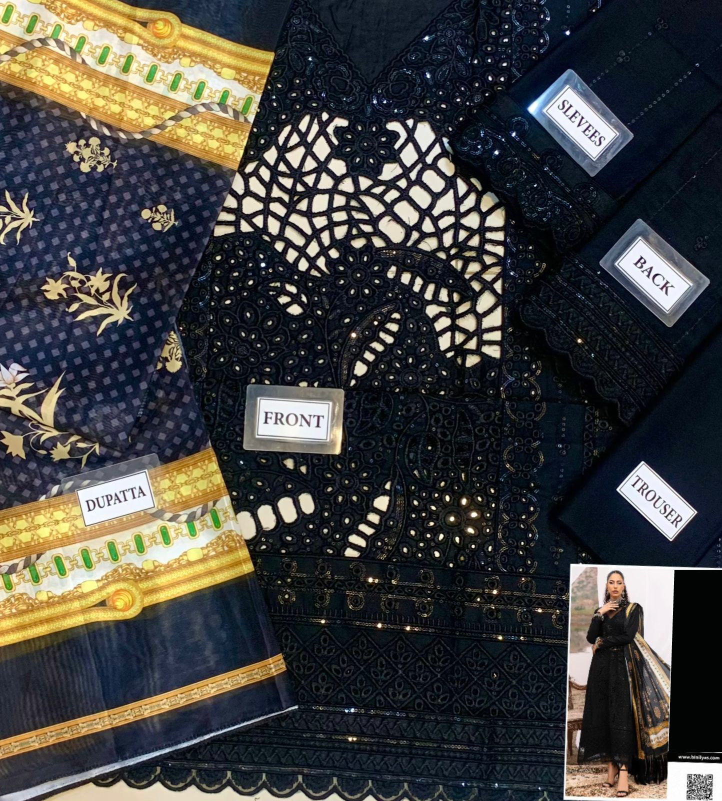 Bin Ilyas X Wearza Premium Chikankari Embroidered Panel With Pure Silk Digital Printed Dupatta 2024 - Wearza