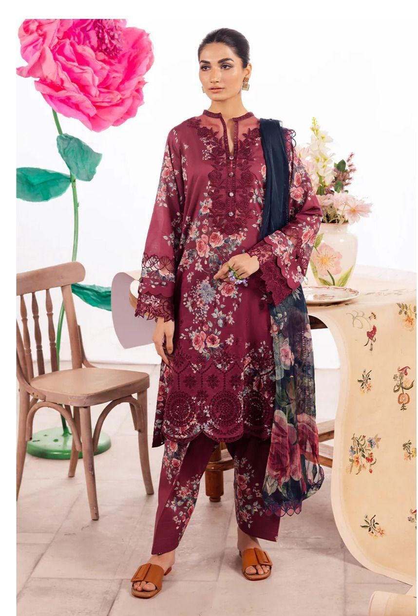 IZNIK X WEARZA DIGITAL PRINT EMBROIDRED LAWN FRONT WITH DIGITAL PRINTED SILK DUPATTA 2024 - Wearza