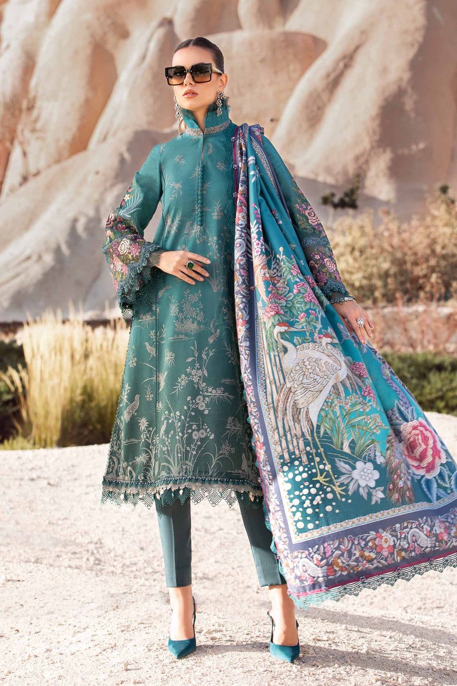 Maria b M-Print Digital Printed Pure Lawn With Indian SIlk Duppata 2024 - Wearza