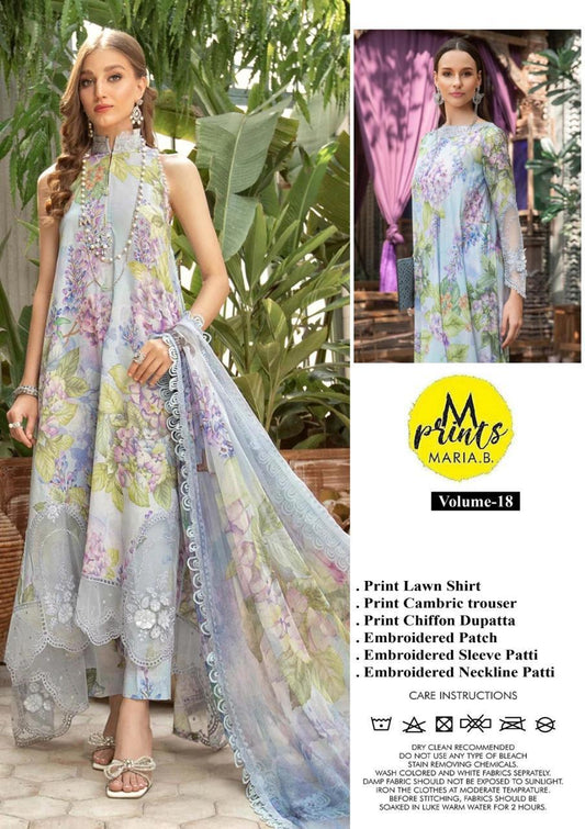 Maria b M-Print W-1801A/B Digital Printed Pure Lawn With Pure Chiffon Duppata 2024 - Wearza