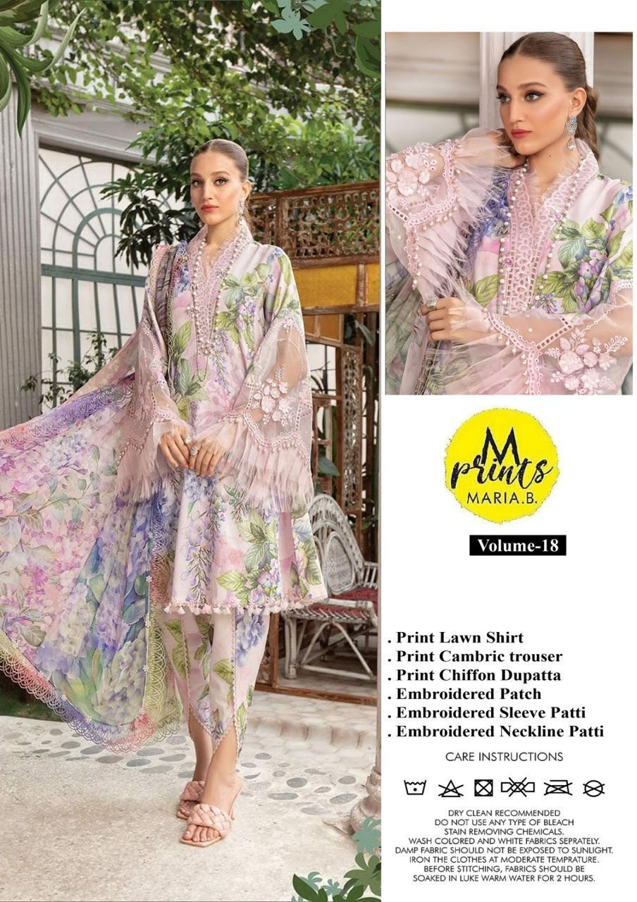 Maria b M-Print W-1801A/B Digital Printed Pure Lawn With Pure Chiffon Duppata 2024 - Wearza