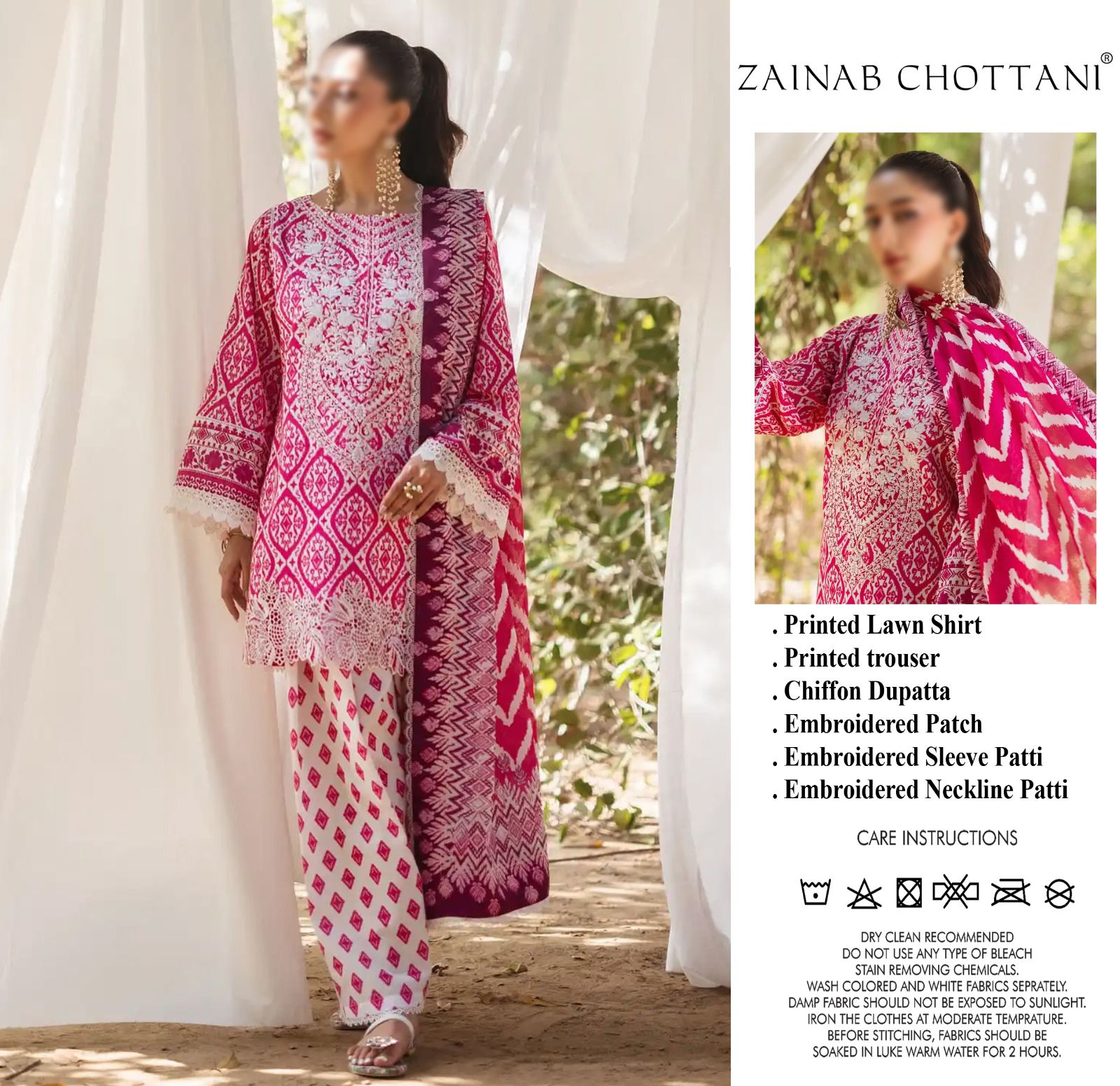 Zainab Chottani Wz-701 Luxury Pure Lawn Most Demanded Article's With Chiffon Duppata 2024 WEARZA