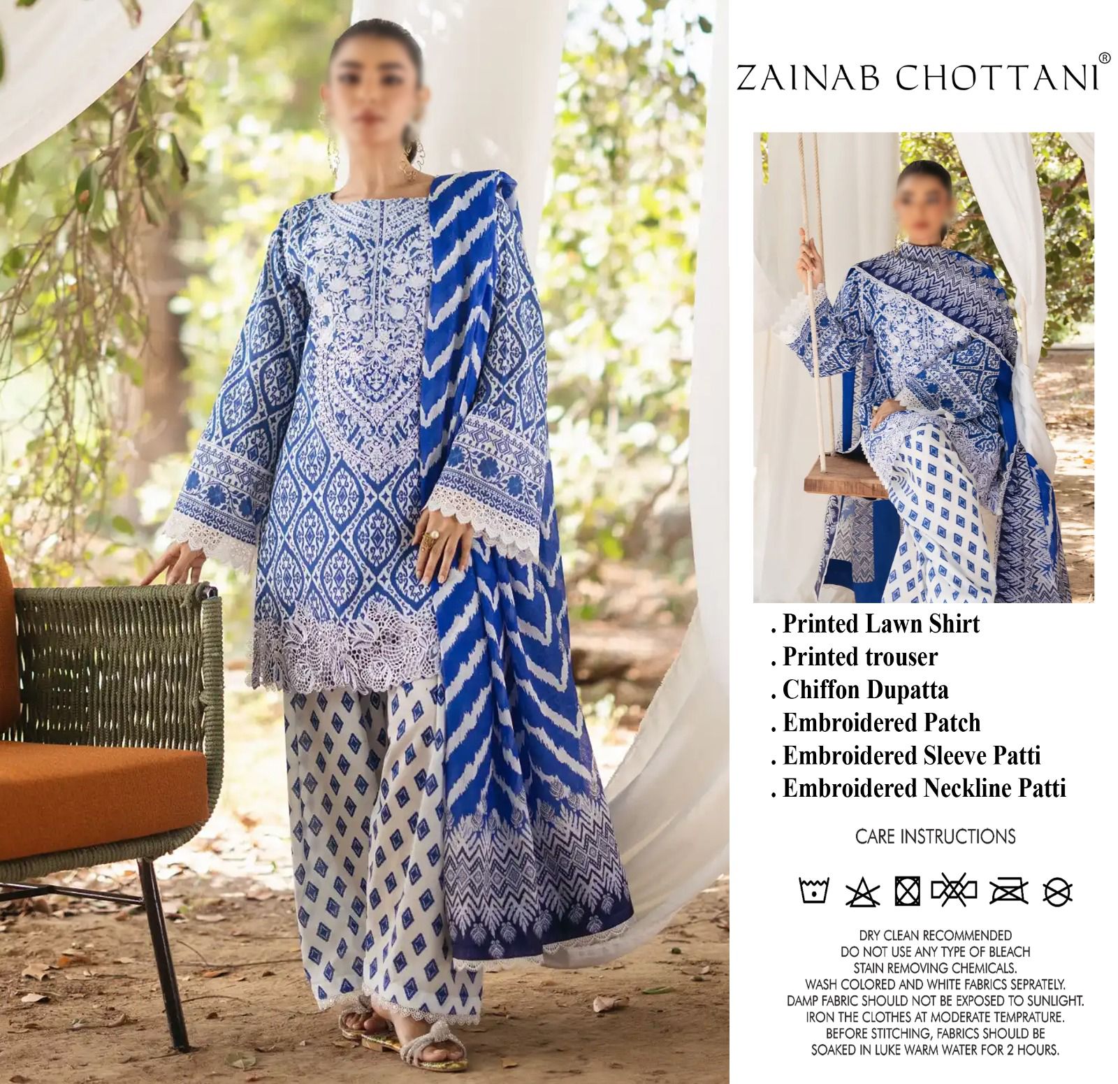 Zainab Chottani Wz-701 Luxury Pure Lawn Most Demanded Article's With Chiffon Duppata 2024 WEARZA