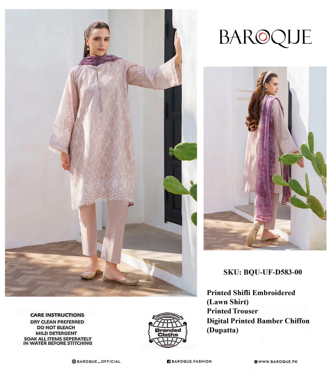 Baroque Wz-560 Luxury Premium Pure Lawn With Pure Chiffon Duppata 2024 WEARZA