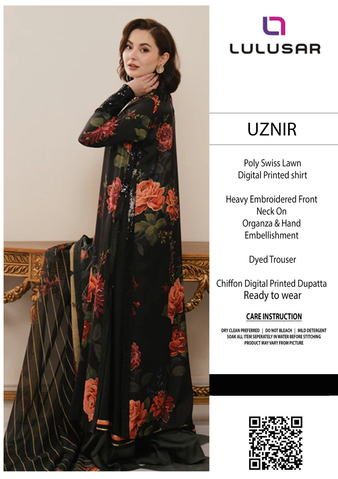 Lulusar Premium Digital Printed Swiss Lawn With Chiffon Duppata 2024 WEARZA