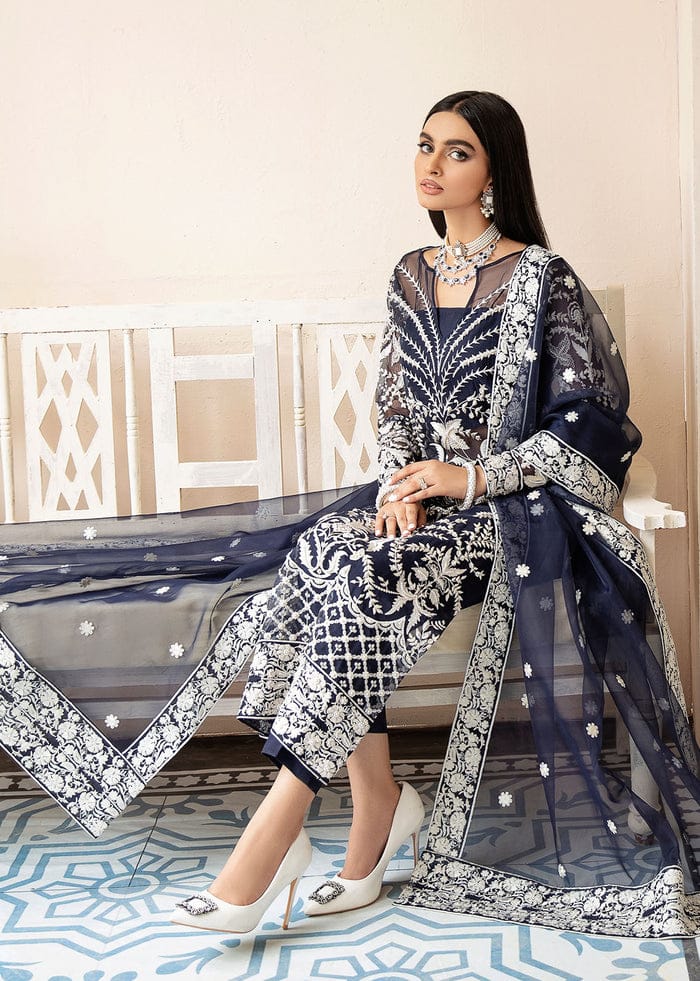 Akbar Aslam Navy Hit Code Pure Organza WIth Pure Organza Ready Duppata 24 WEARZA