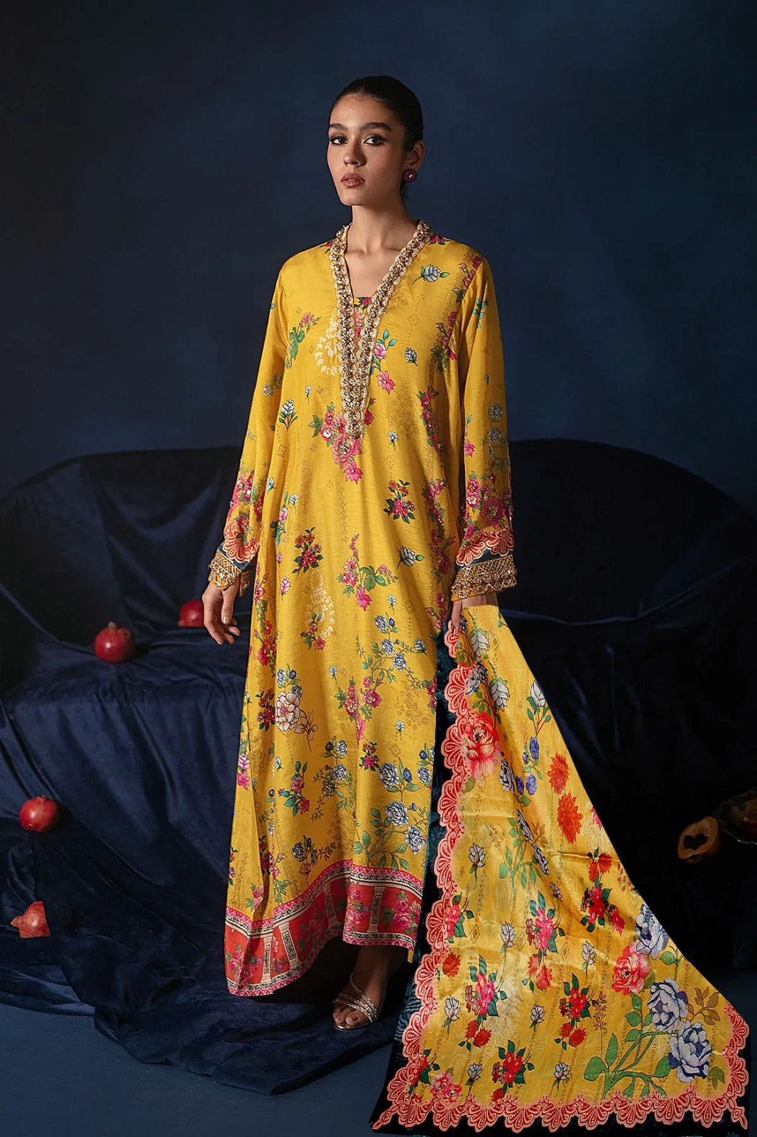 Ammara Khan Floral Wz-411 Pure Digital Swiss  Lawn Emb WIth Silk Duppata 2024 WEARZA