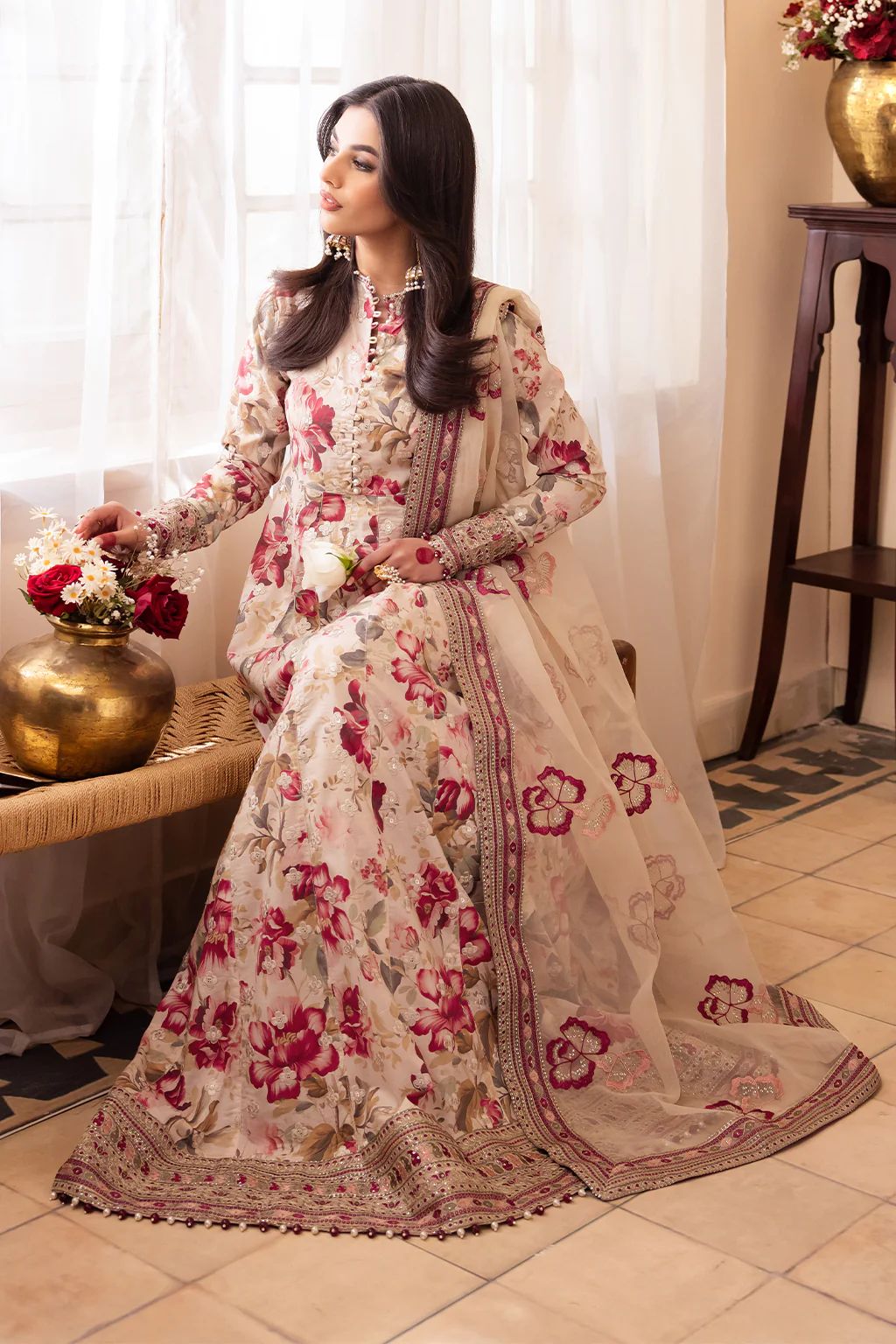 Iznik Wz-1056 Premium Pure Emb Lawn Dress With Pure Organza Emb Duppata 2024 WEARZA