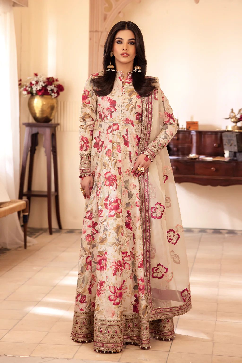 Iznik Wz-1056 Premium Pure Emb Lawn Dress With Pure Organza Emb Duppata 2024 WEARZA