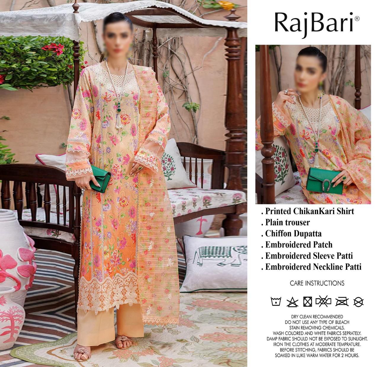 Raj bari Wz-990 Premium Pure Lawn Chikankari 2024 WEARZA