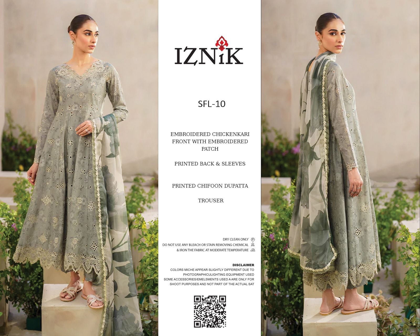 Iznik Wz-105 Premium Pure Lawn Emb With Pure Chiffon Duppata 2024 WEARZA