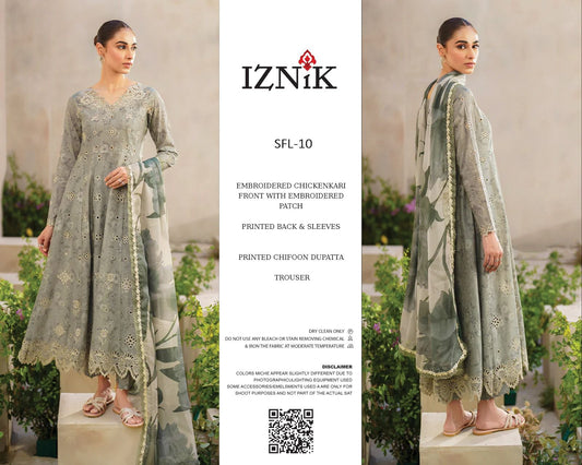 Iznik Wz-105 Premium Pure Lawn Emb With Pure Chiffon Duppata 2024 WEARZA