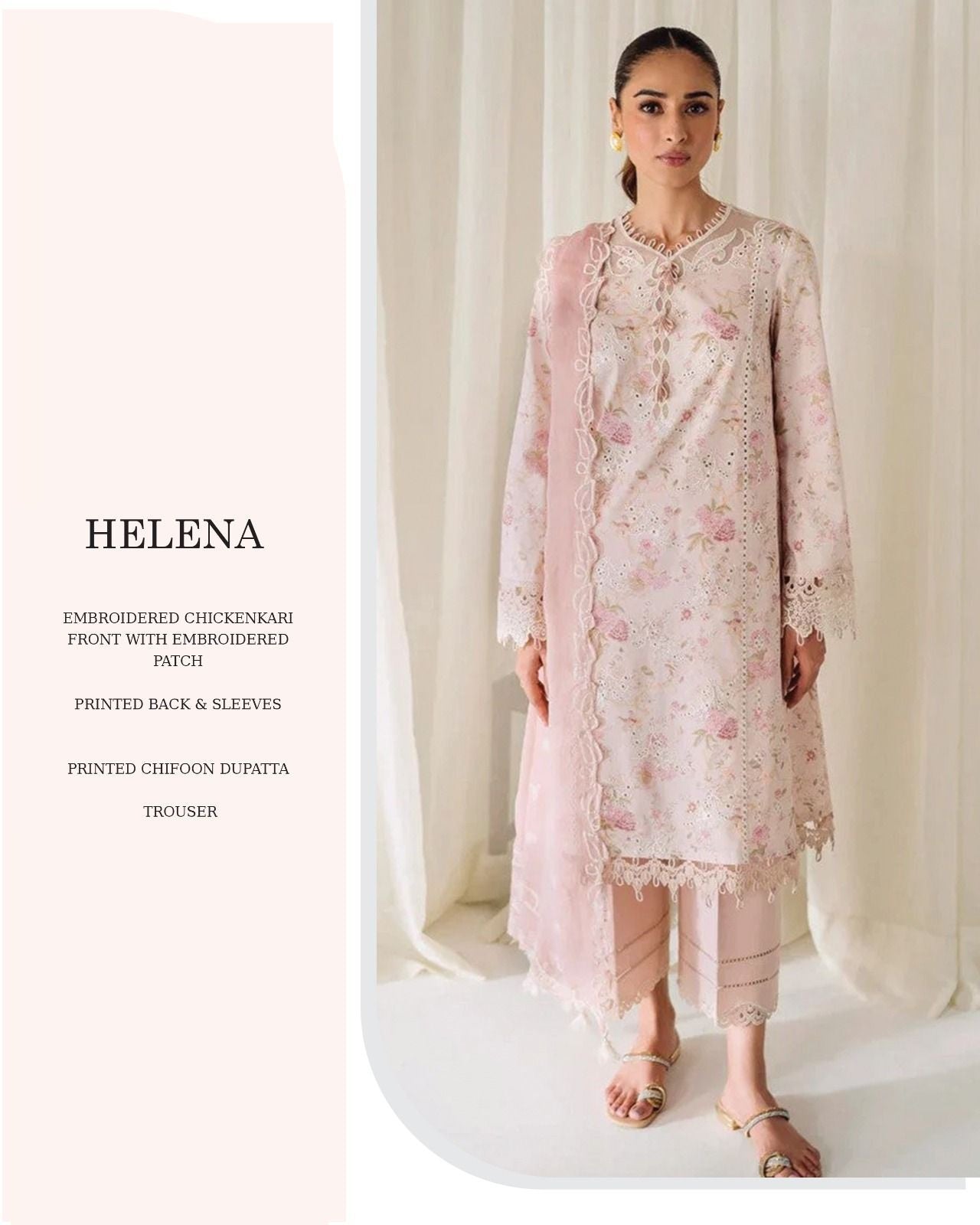 Qalamkar Halena Wz-10 Luxury Lawn With Pure Chiffon Duppata Pakistani Dress 2024