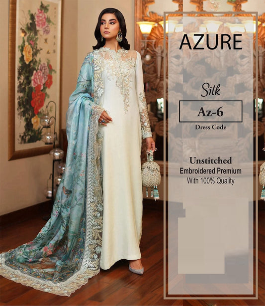 Azure Wz-06 Luxury Pure Shamoz Silk Festive Emb Pakistani Dress 2024