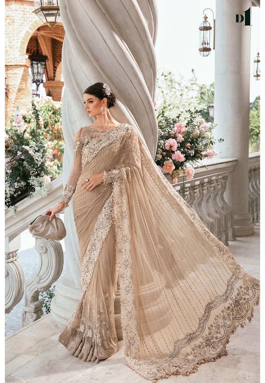 Maria B Exclusive Saree Full Heavy Emb Soft Net Limited Edition  2024