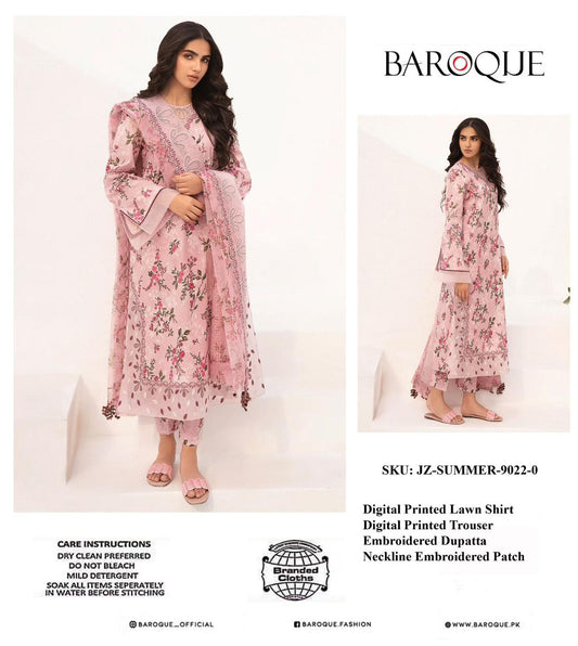 Baroque Premium Pure Lawn With Digital Printed Organza Duppata 3Pc Dress2024