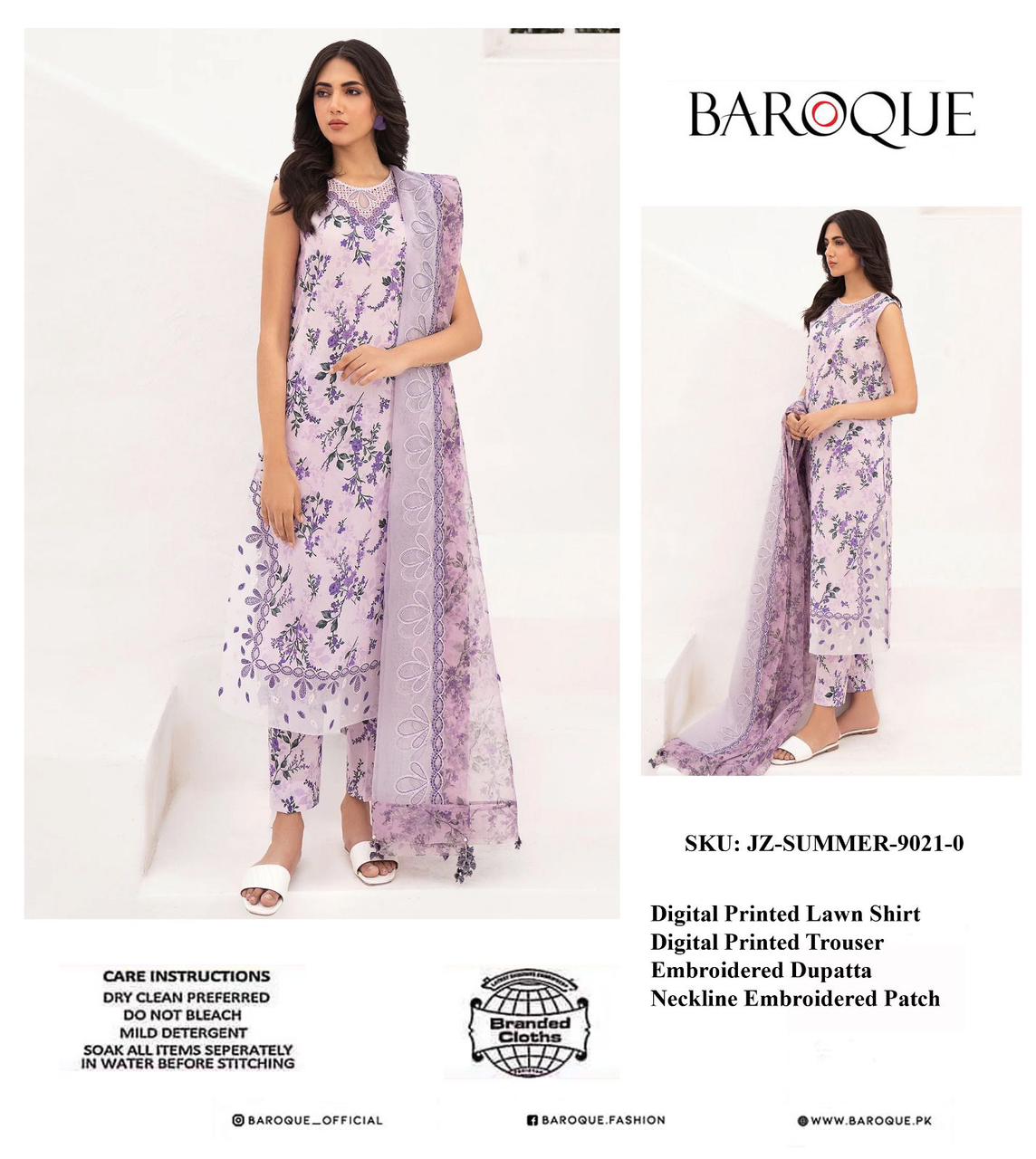 Baroque Premium Pure Lawn With Digital Printed Organza Duppata 3Pc Dress2024