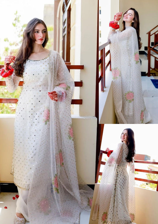 Wearza Pure Chiffon Emb Dress With 9MM Mirror Work Beautiful Dress 2024