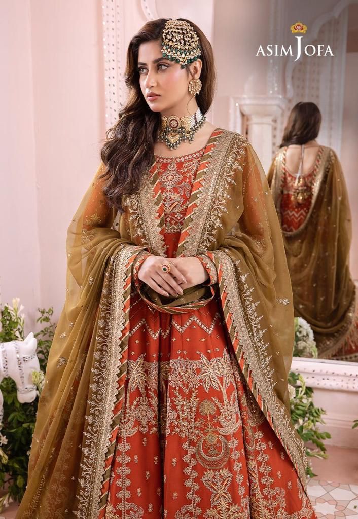 Asim Jofa Semi Pure Chiffon Frock Fully Handwork Wedding Collection 2024