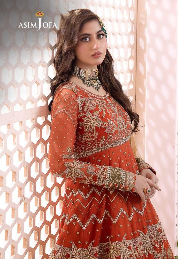 Asim Jofa Semi Pure Chiffon Frock Fully Handwork Wedding Collection 2024