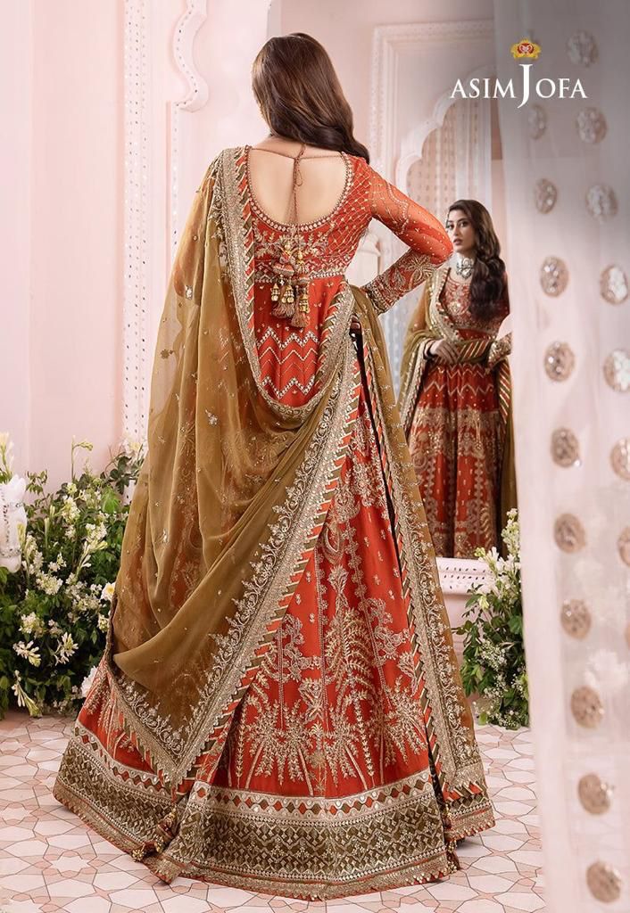 Asim Jofa Semi Pure Chiffon Frock Fully Handwork Wedding Collection 2024