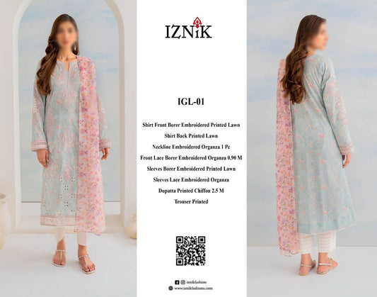 Iznik Wz-090 Premium Pure Lawn With Pure Chiffon Duppata 2024