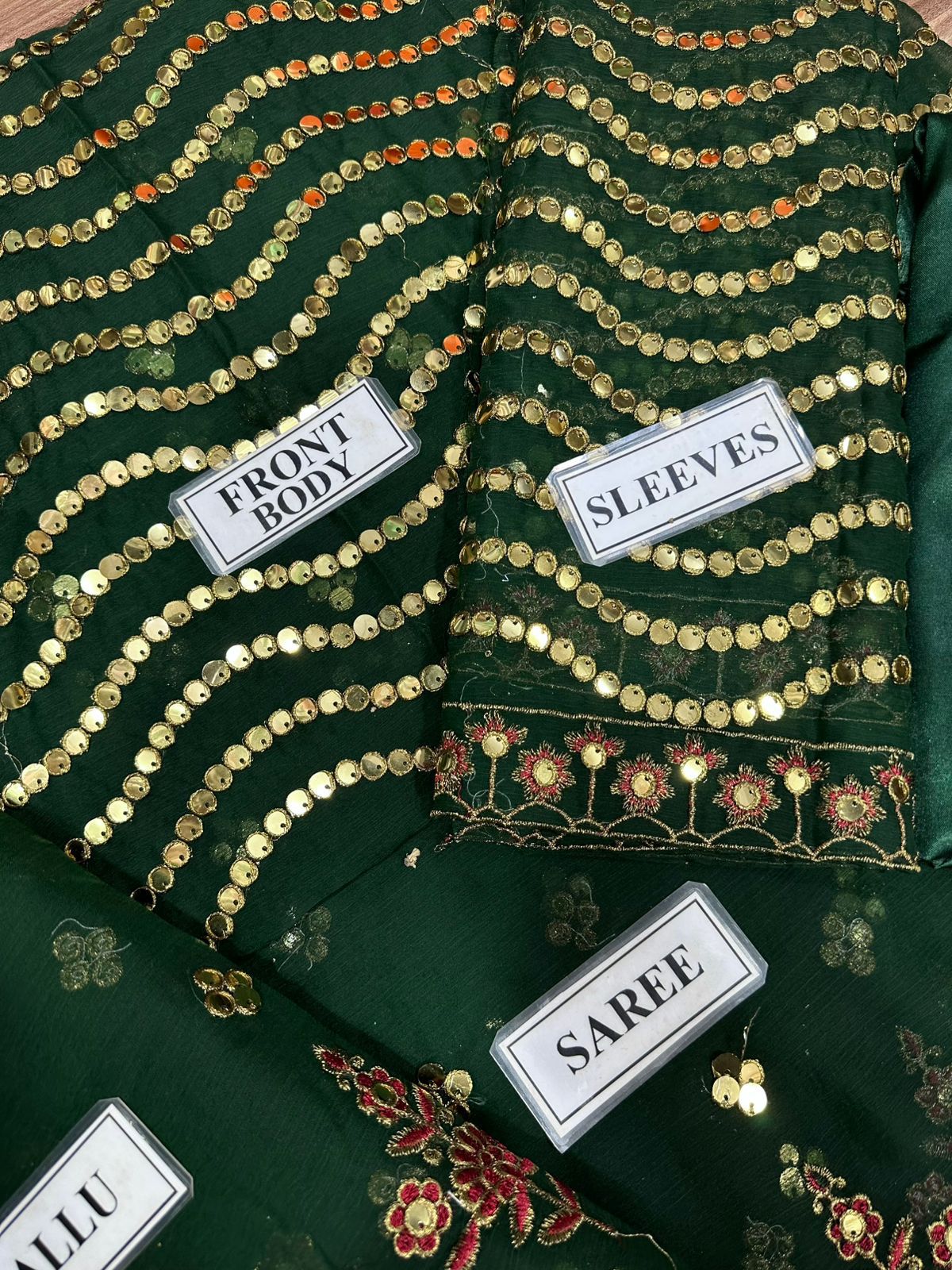 Asim Jofa Bottle Green Pure Chiffon Most Beautiful Pakistani Saree Wedding Season 2024