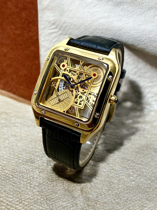 Cartier Leather Strap Geneve Skeleton Model Watch For Men 2024